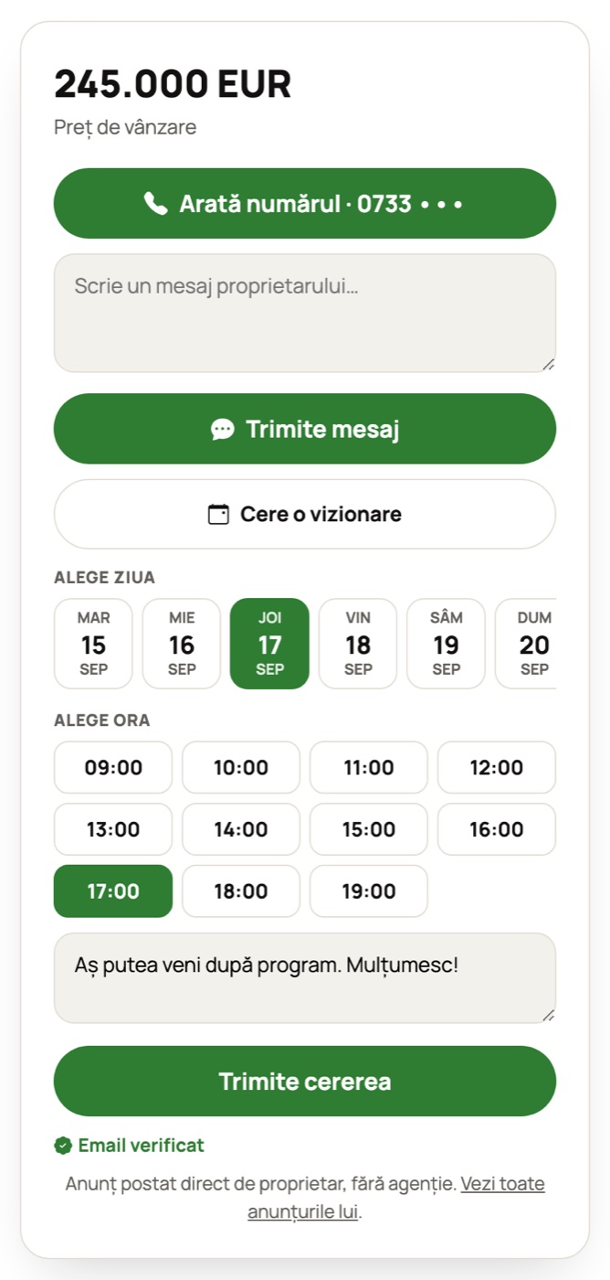 Alegerea zilei și a orei pentru o vizionare, din pagina anunțului